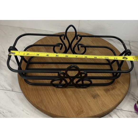 Wrought Iron Bread Basket Tray Loaf Fleur De Lis Brown Oil Rubbed Bronze Planter - Picture 11 of 12